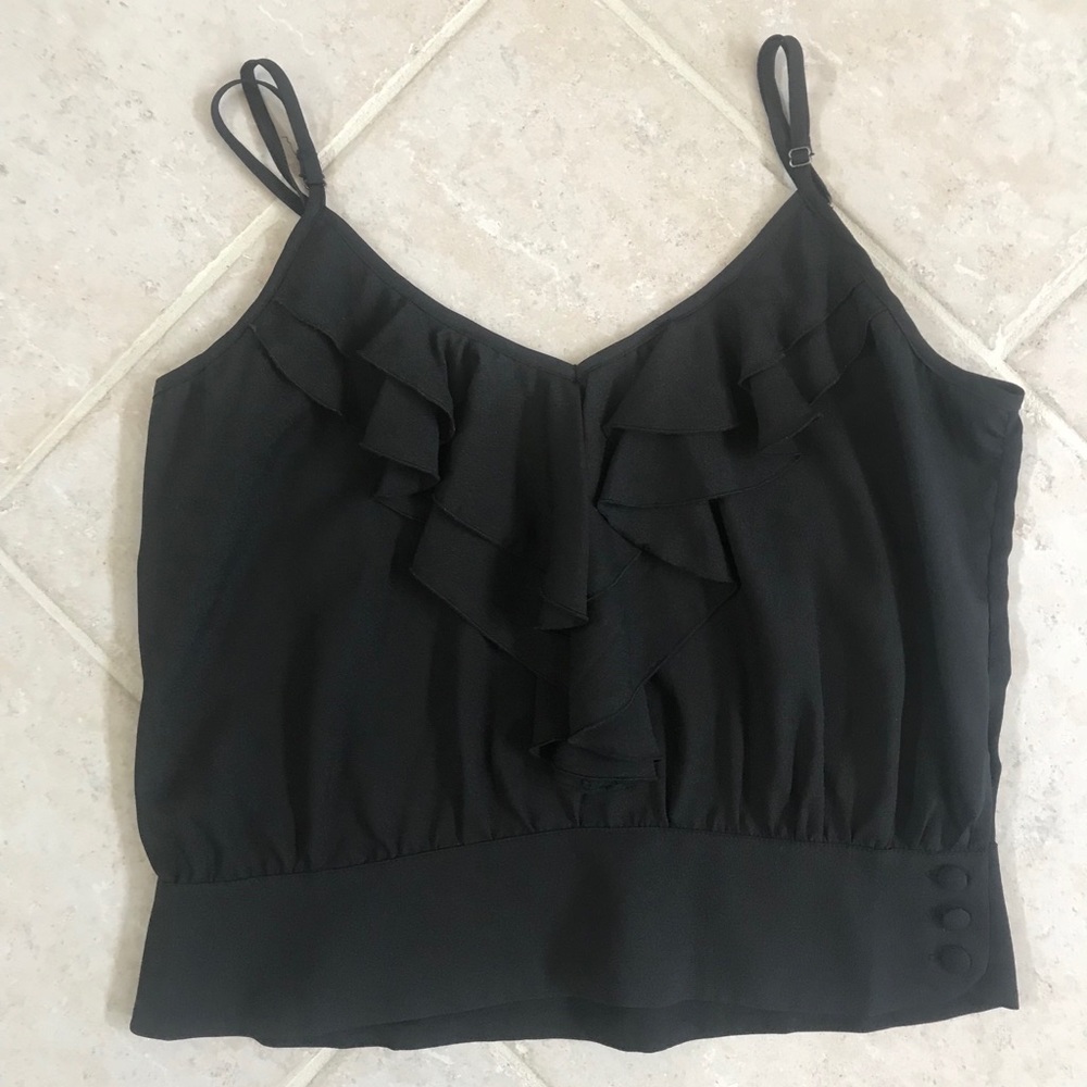 Caribbean Queen Black Ruffle Tank Top